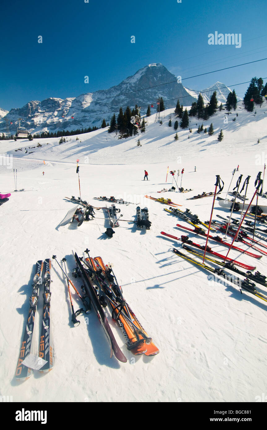 Skiing scene in Grindelwald, Switzerland, Europe Stock Photo