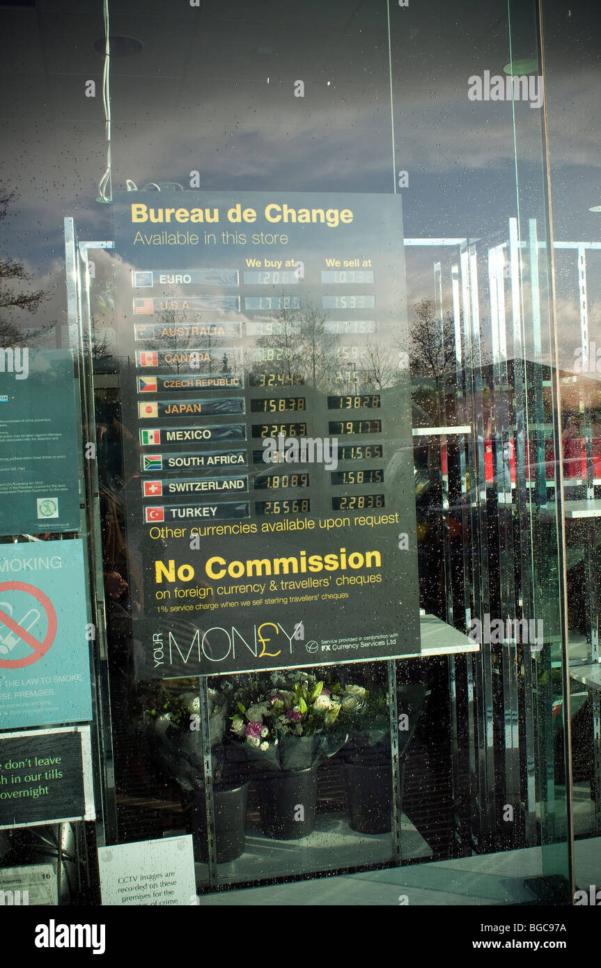 Bureau de change at Marks and Spencers Stock Photo Alamy