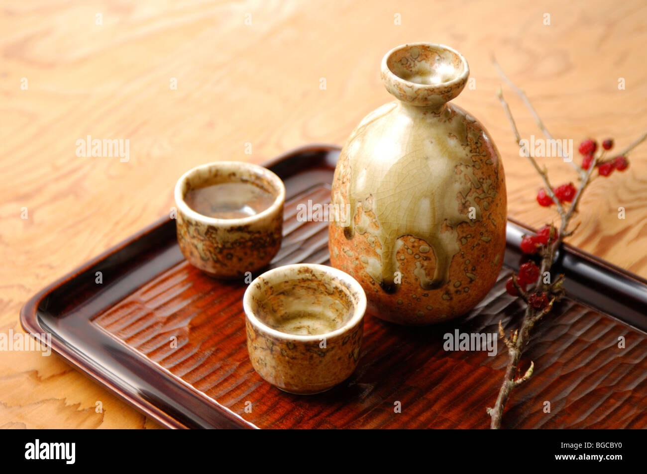 Sake bottle and sake cup Stock Photo