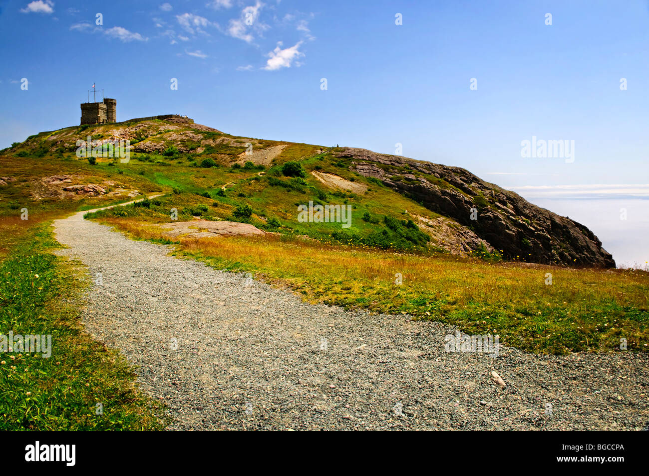 Long gravel path to Cabot Tower on Signal Hill in Saint John's, Newfoundland Stock Photo
