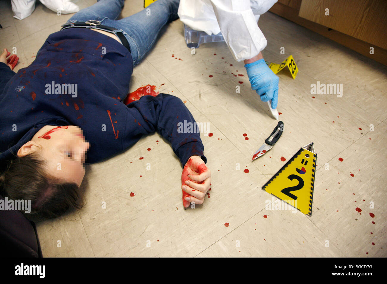 Crime scene investigation, forensic people at a murder scene. Police