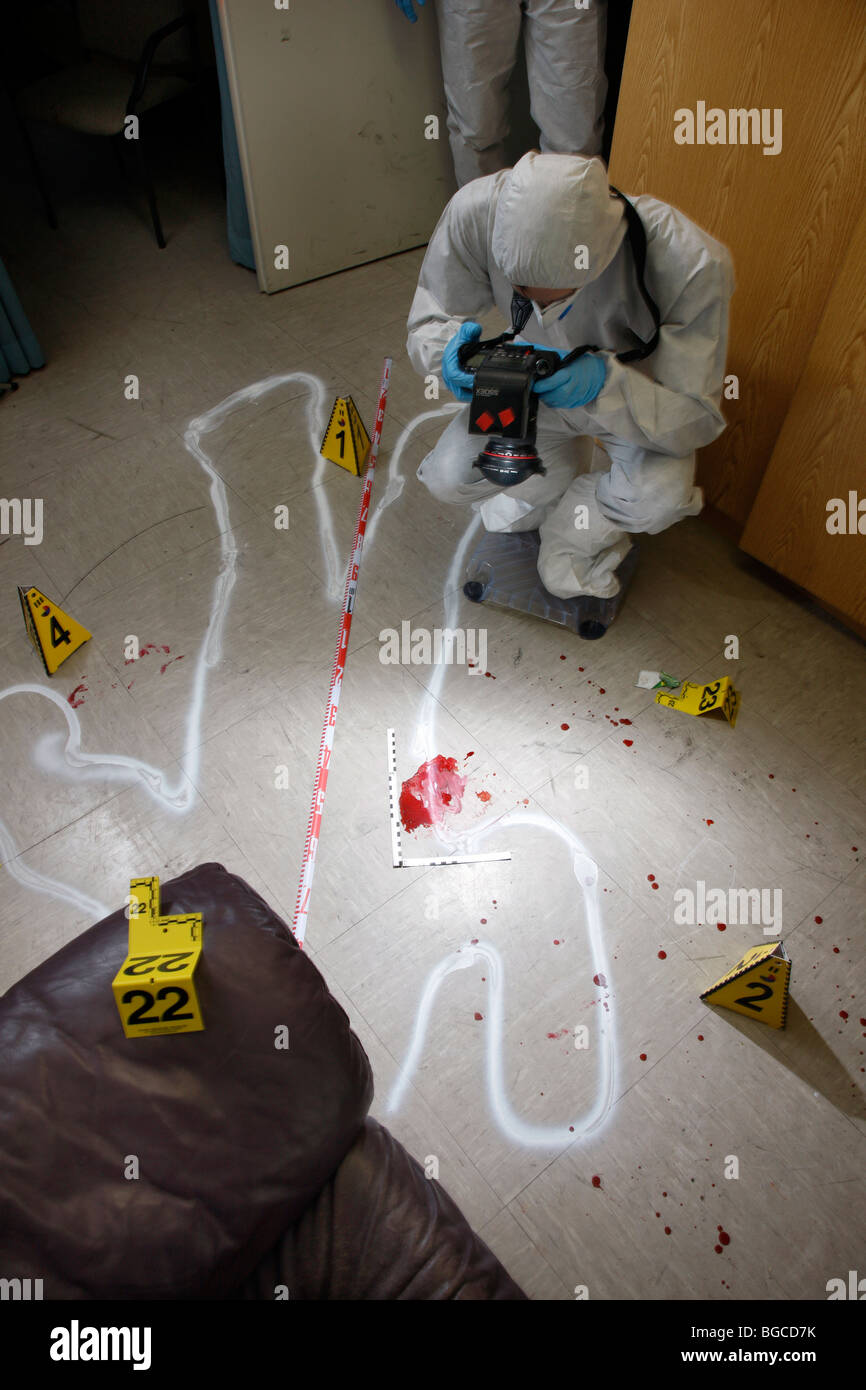 Crime scene investigation, forensic people at a murder scene. Police
