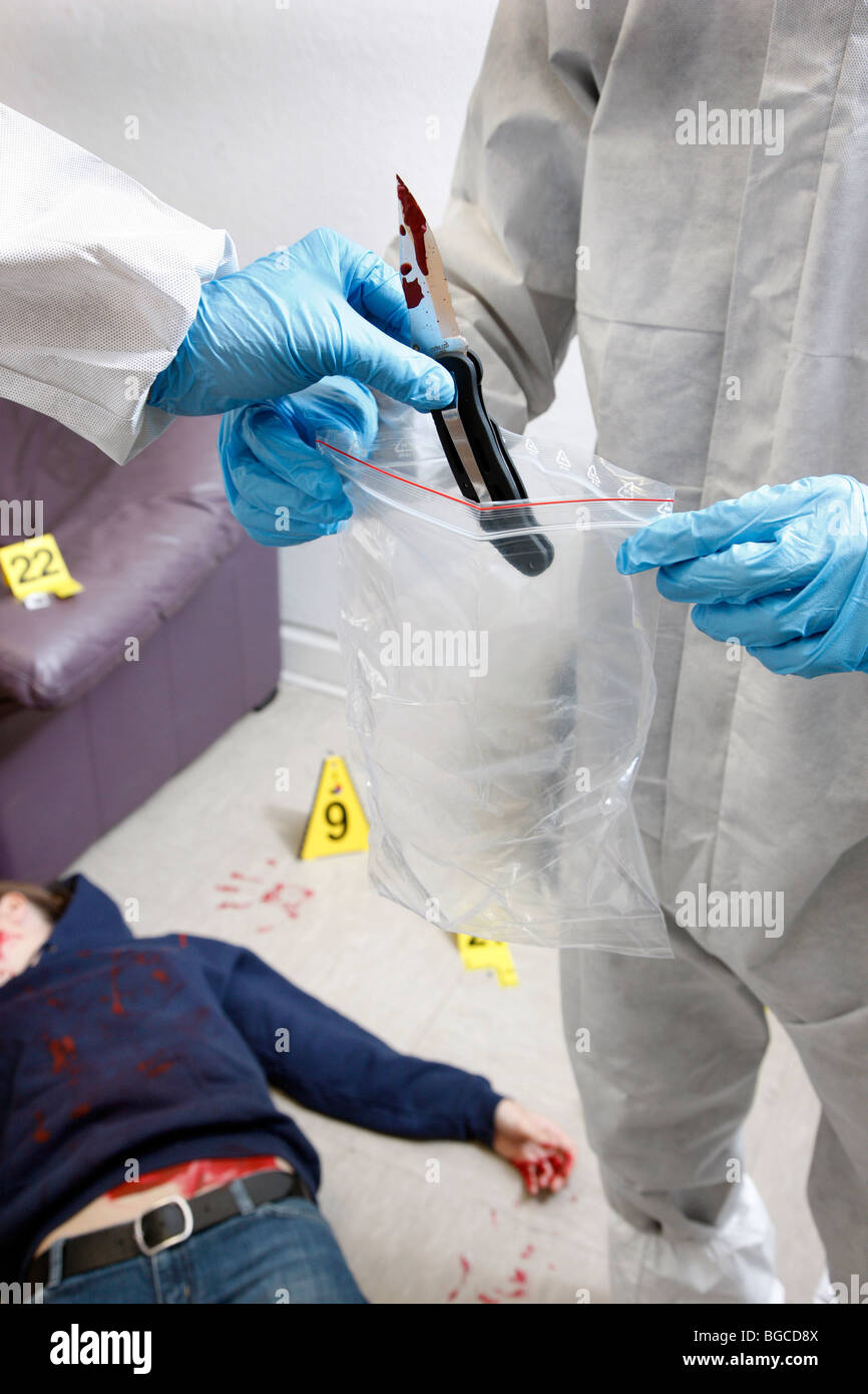 Crime scene investigation, forensic people at a murder scene. Police