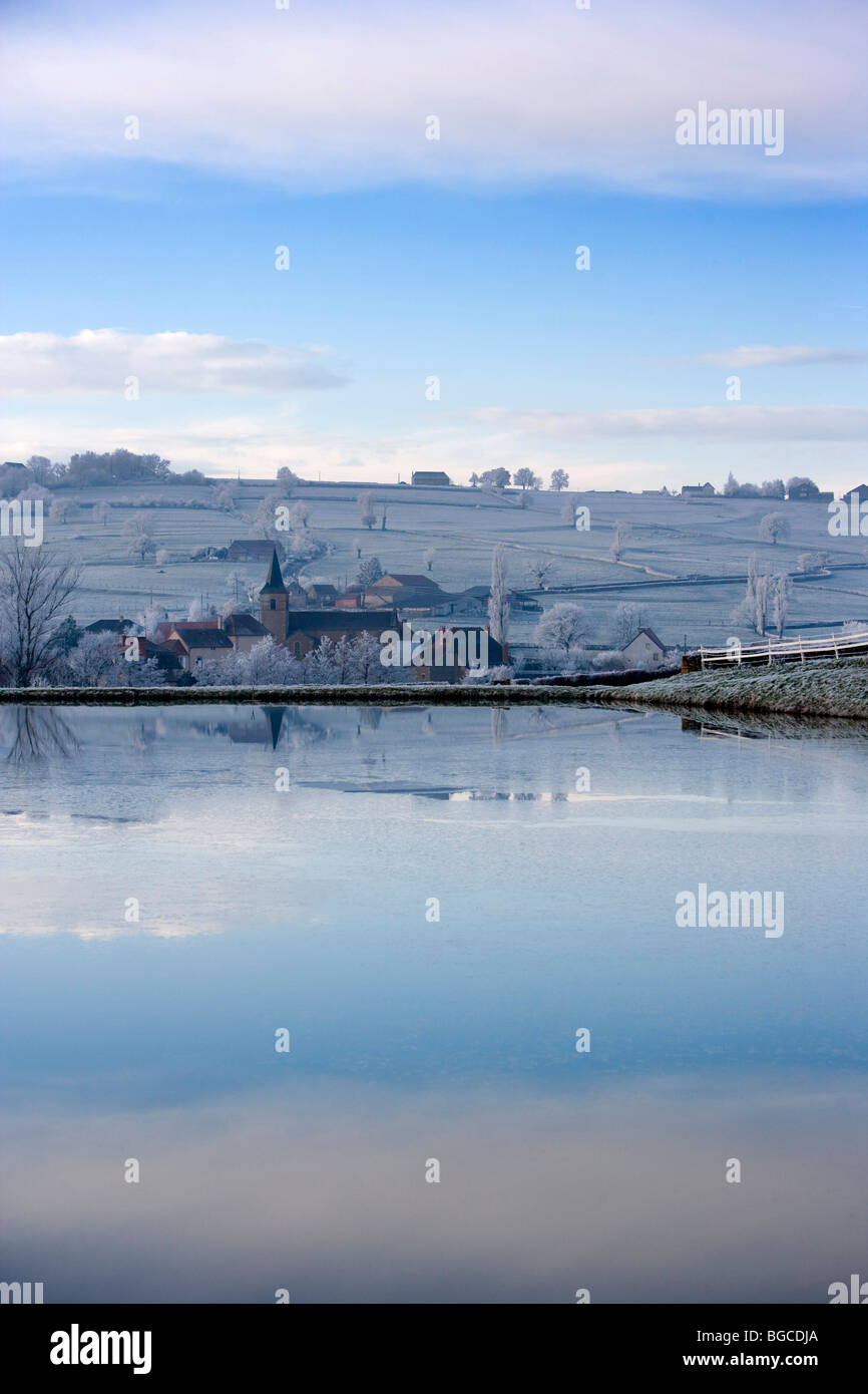 Burgundy Saône et Loire. Sarry Village in winter. Stock Photo