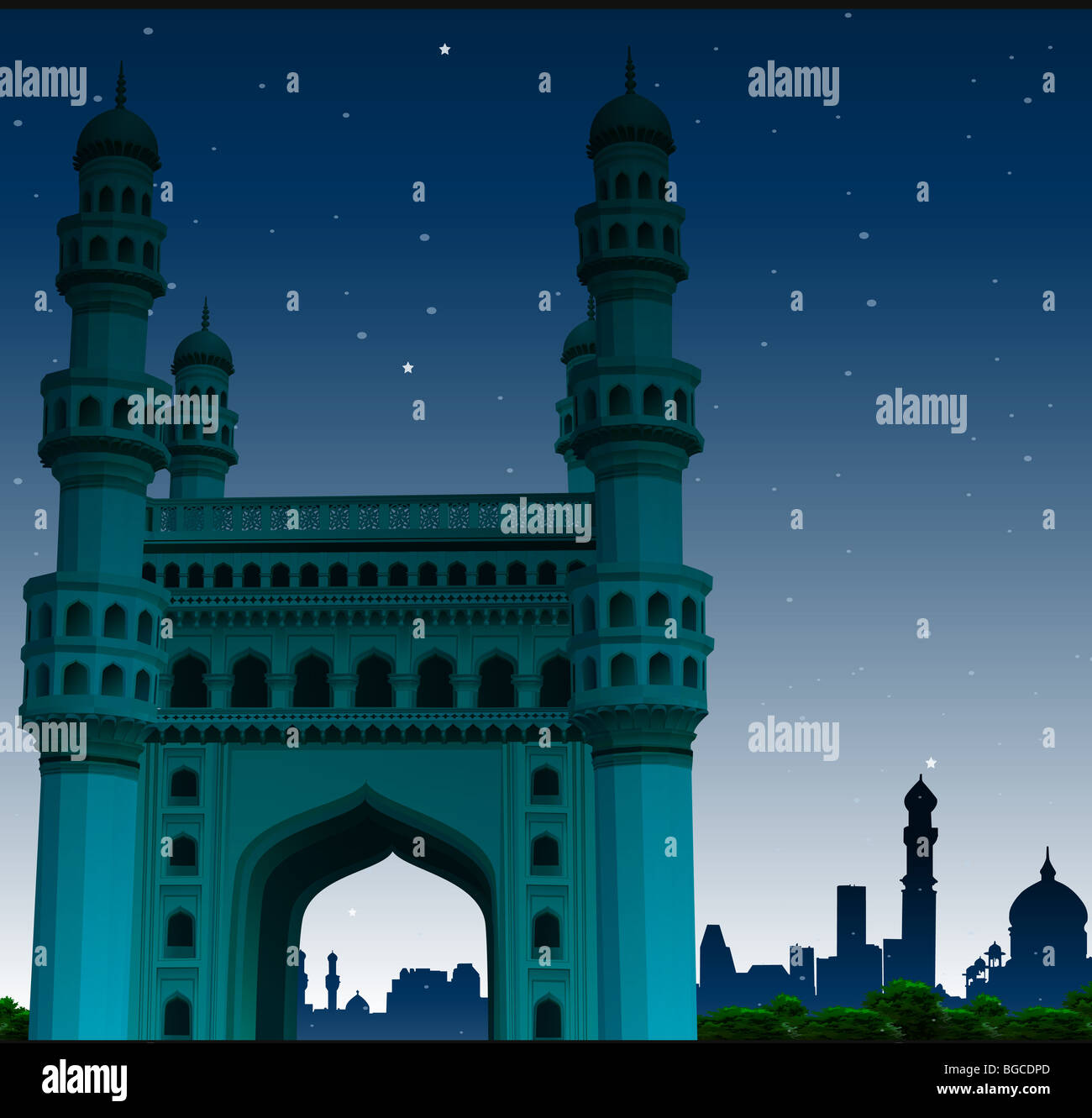 view of charminar, hyderabad, india, night time Stock Photo