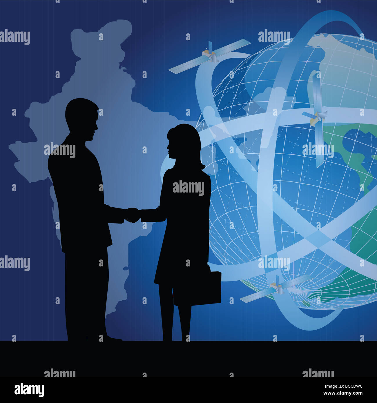 silhouette of business people showing business agreement Stock Photo