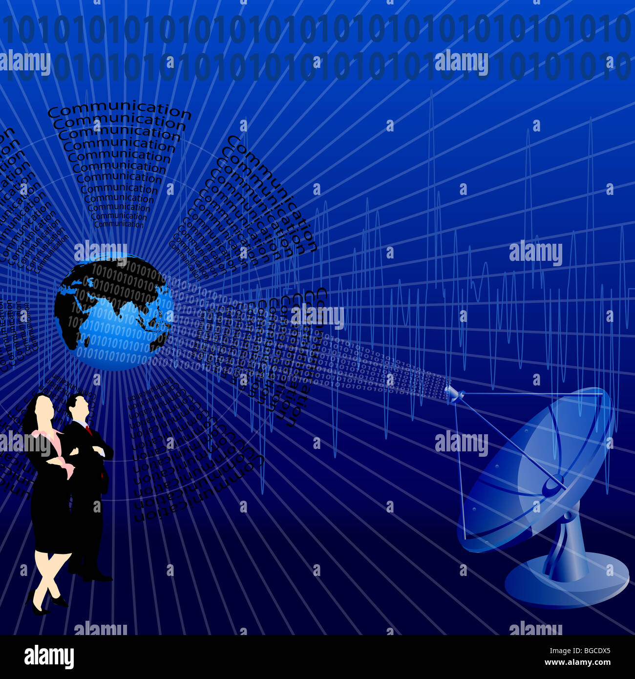 business communication concept, satellites transferring data signals to earth Stock Photo