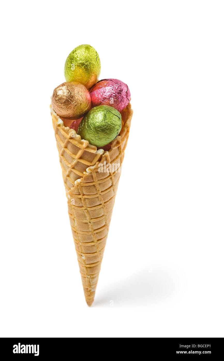 Easter egg candies in ice cream cone Stock Photo Alamy