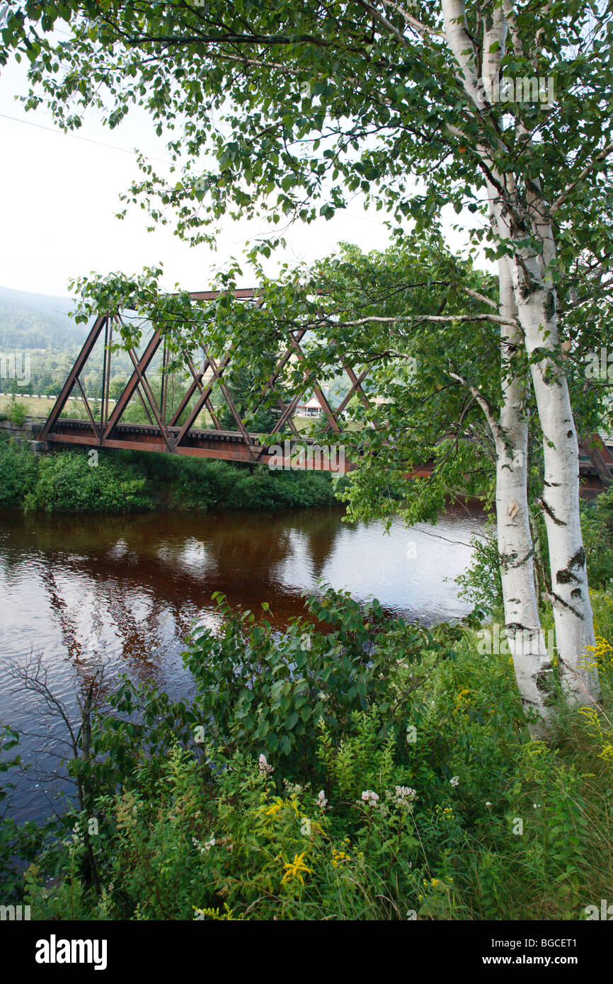 Railroad trestle along the old Boston and Maine Railroad near Fabyans in Carroll, New Hampshire USA Stock Photo