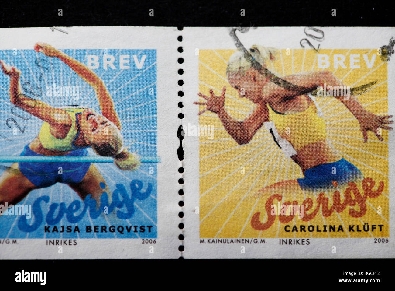 Swedish Olympic women on postage stamps Stock Photo