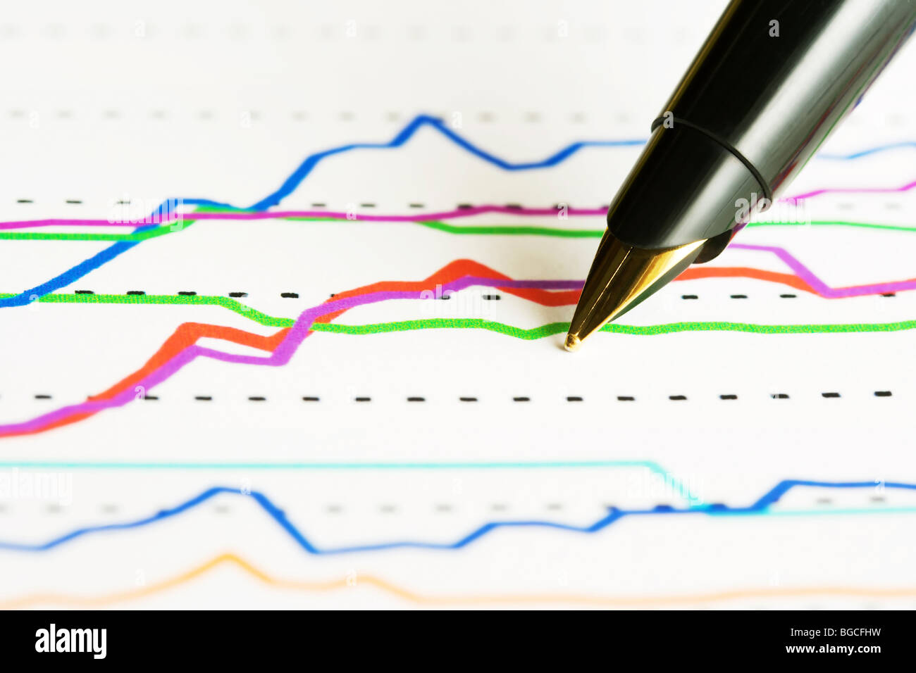 Monitoring of stock index reports. Stock Photo