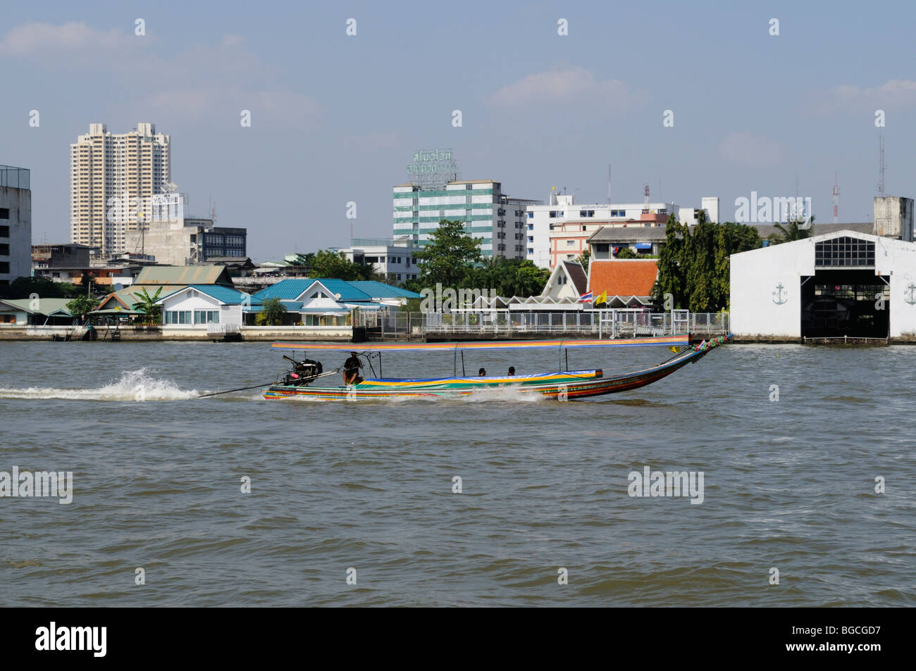 Thailand; Bangkok; A longtail boat on the Chao Phraya River Stock Photo