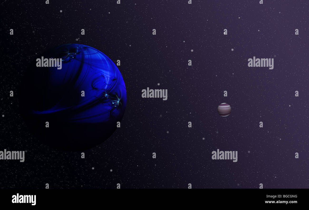 illustration of space with stars and two planets Stock Photo
