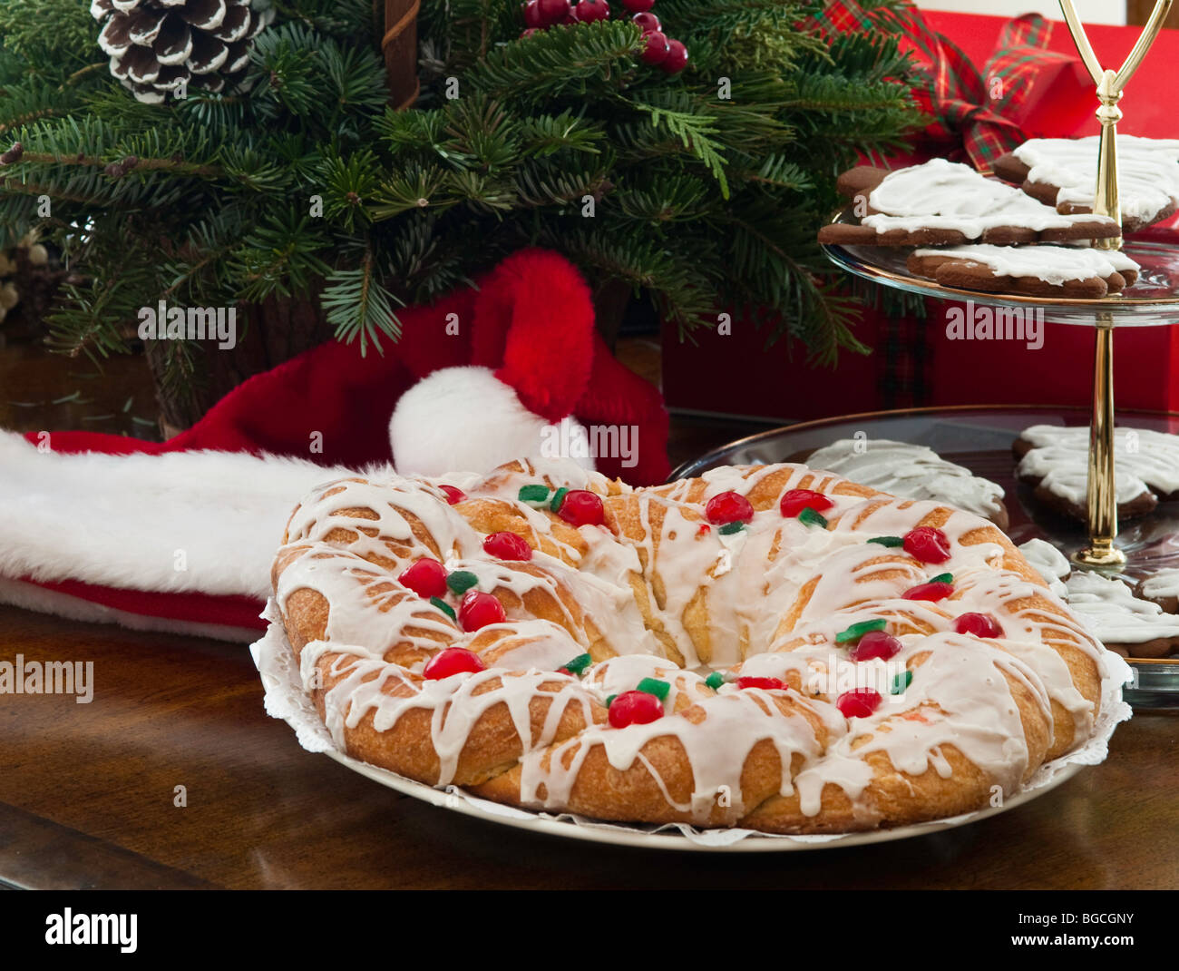 Christmas Stollen and cookies, Stock Photo