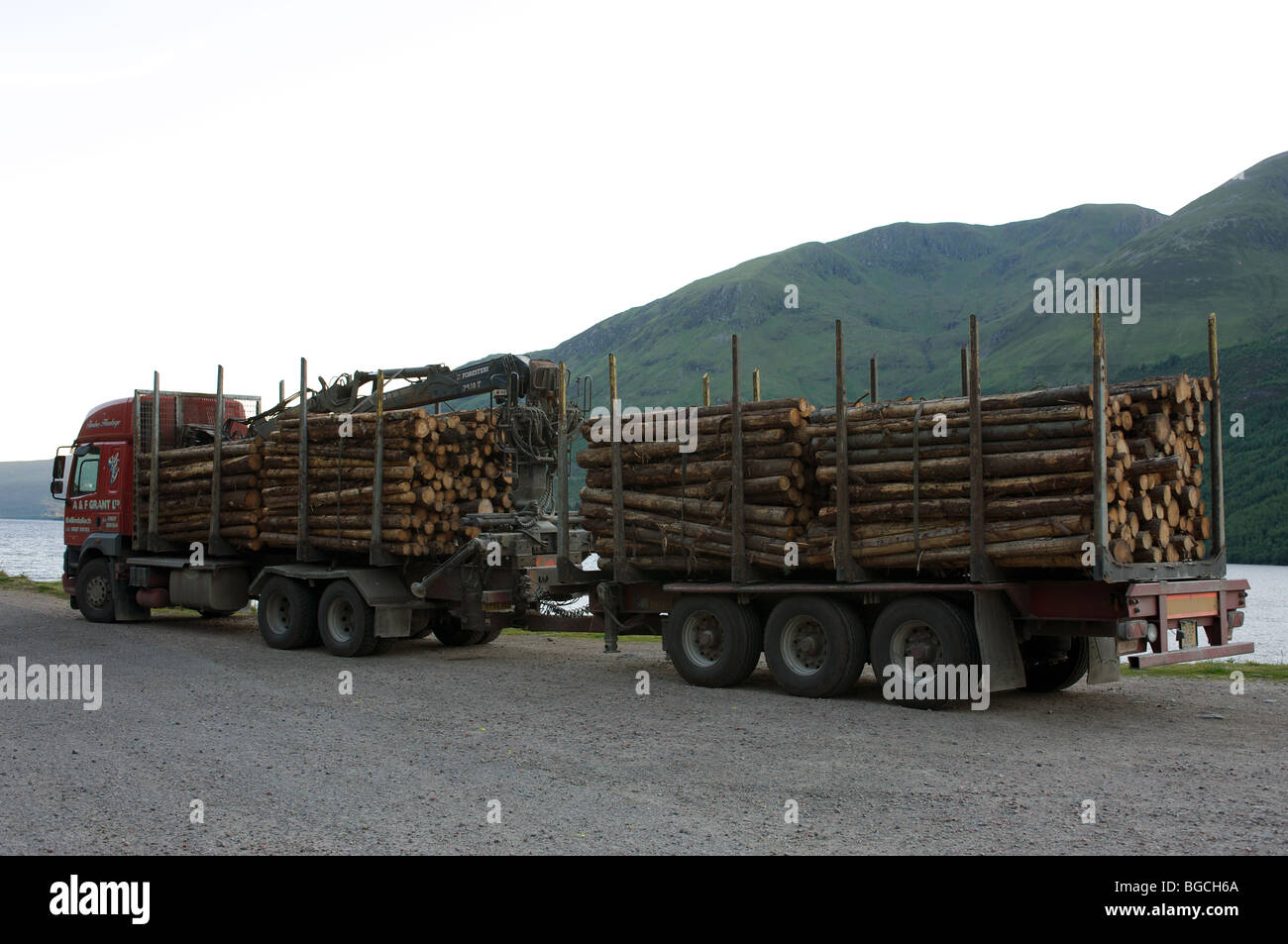 Truck hauling logs, Scotland, UK Stock Photo Alamy