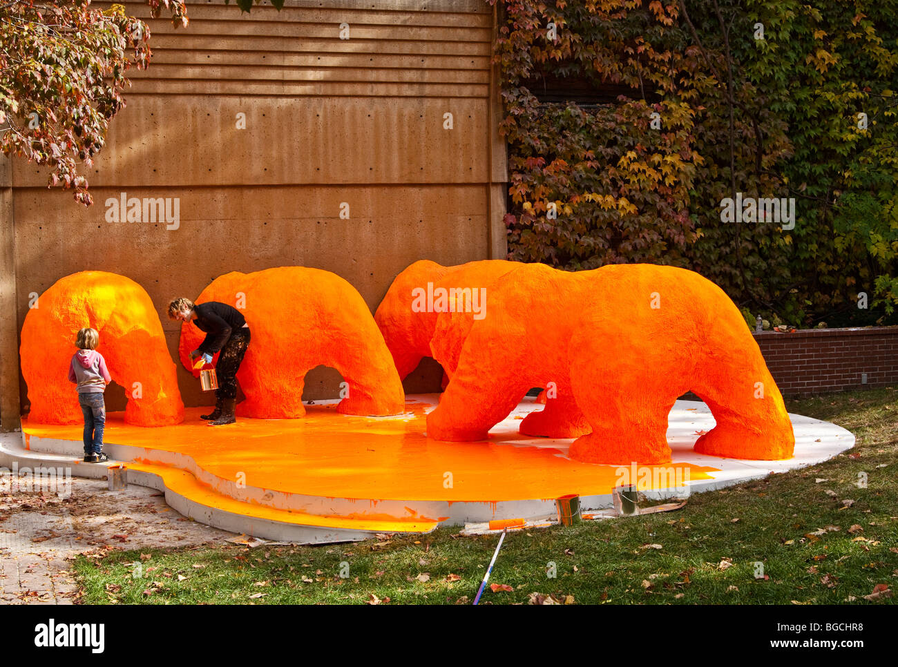 Dean Drever, Canadian artist, painting bear sculptures Toronto, Canada
