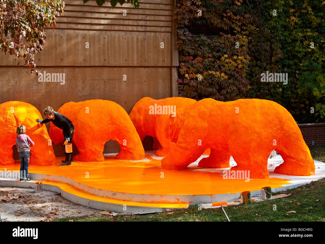 Dean Drever, Canadian artist, painting bear sculptures Toronto, Canada