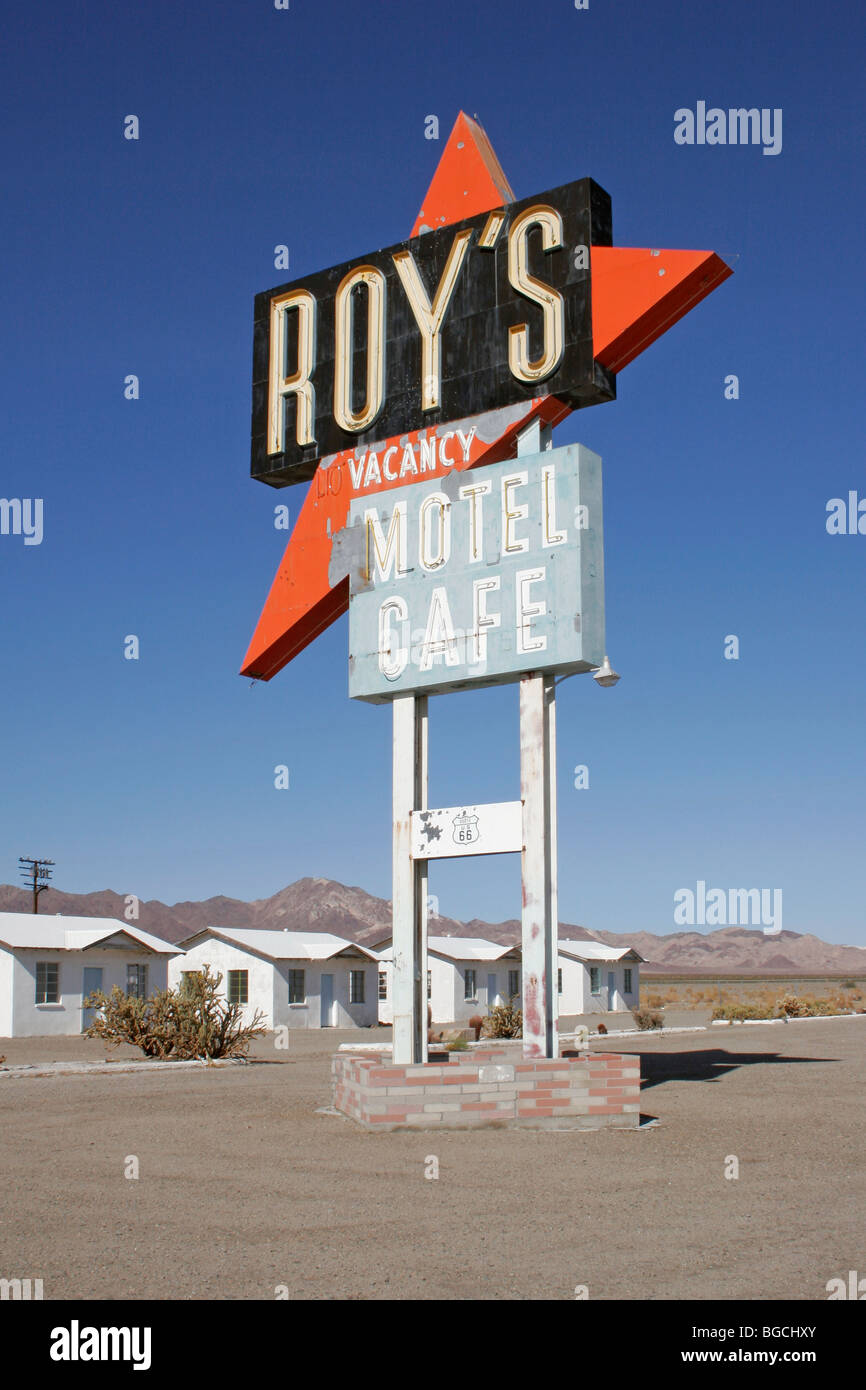 Roy's Motel and Cafe is a well known stop while traveling through California's Mojave desert. Stock Photo