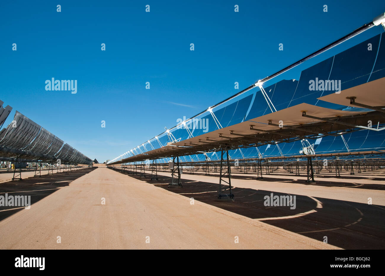 Solar Power Facility with Parabolic Mirrors Stock Photo
