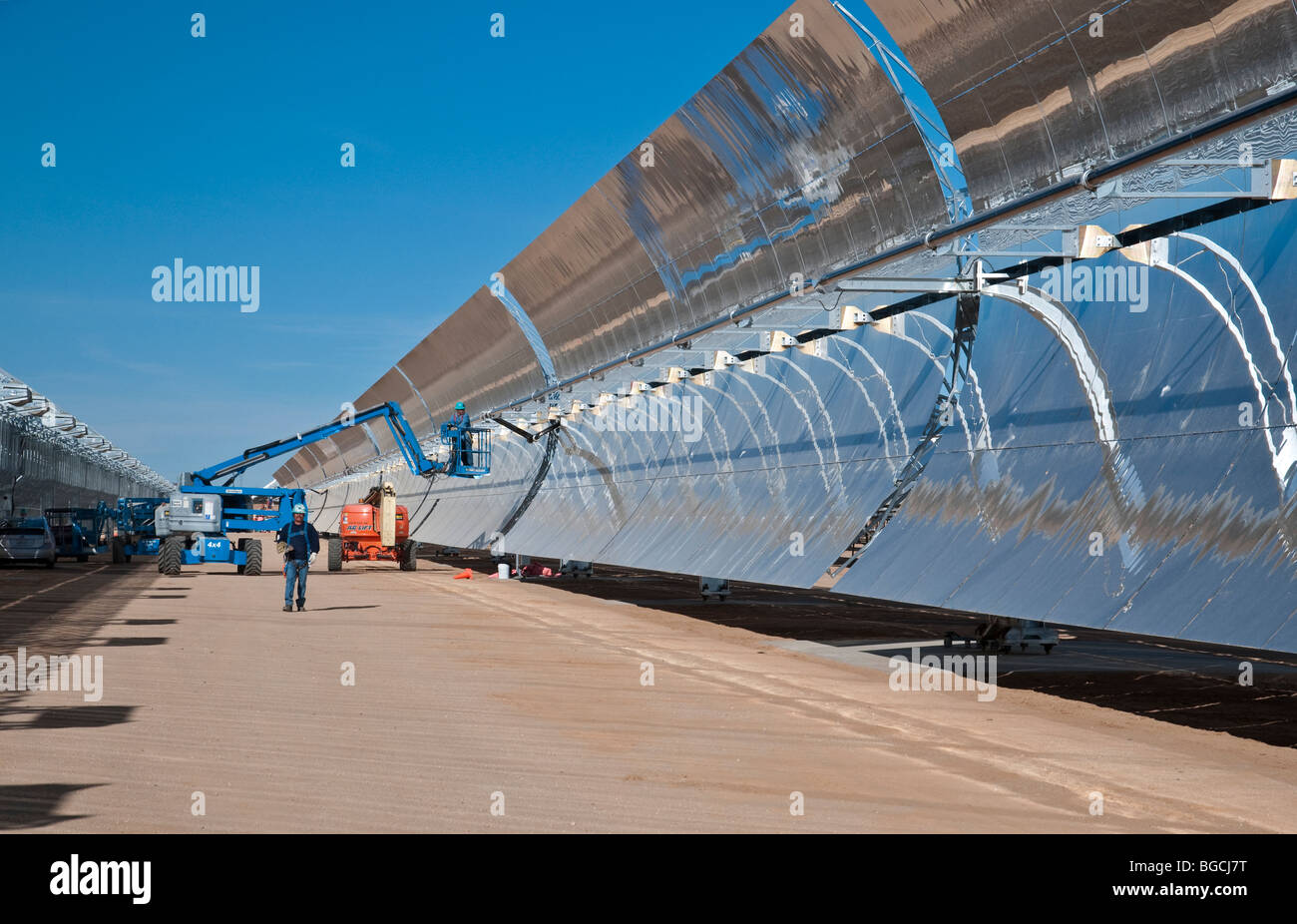 Solar Power Facility with Parabolic Mirrors Stock Photo