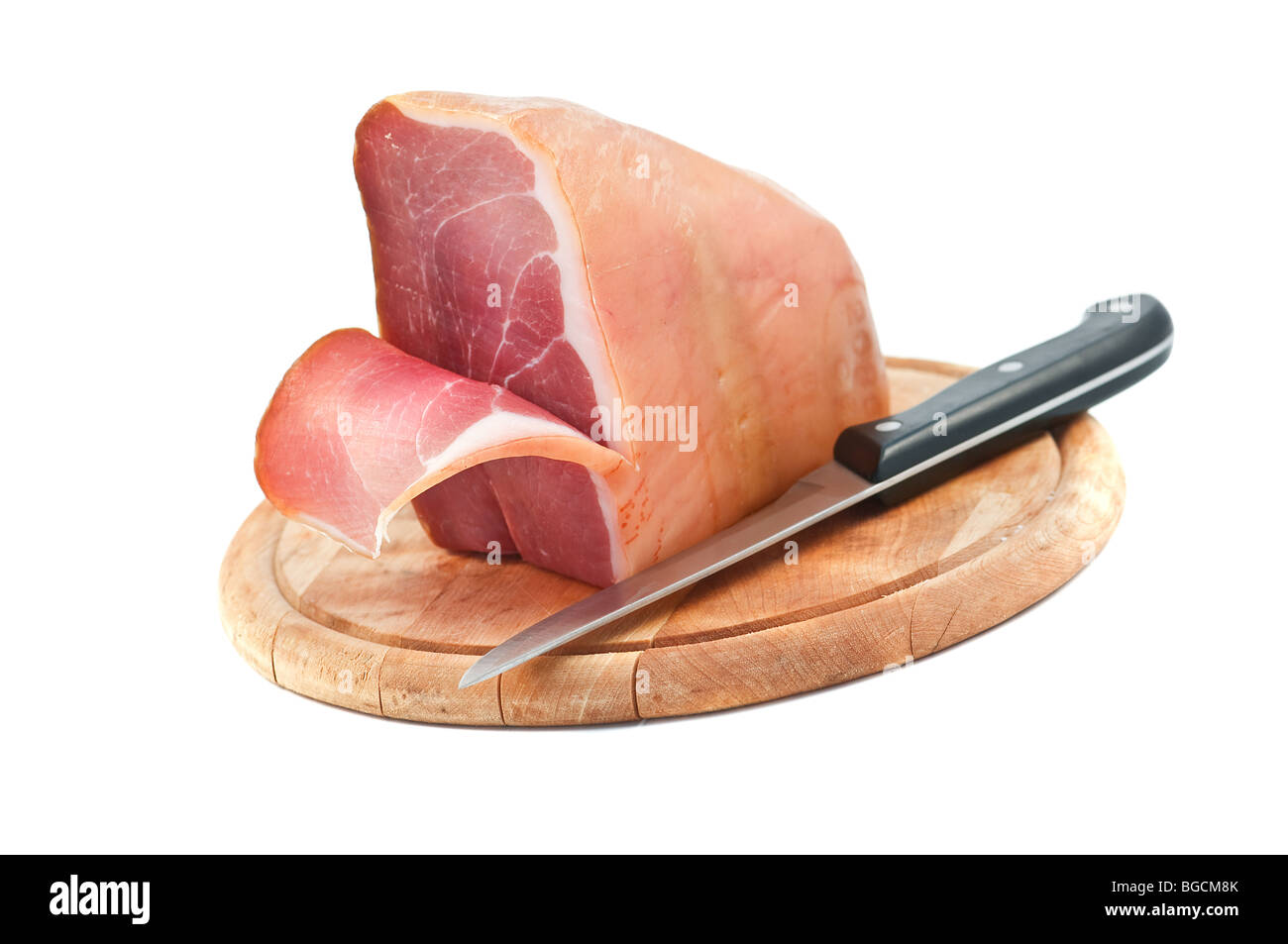 dry meat with knife isolated Stock Photo