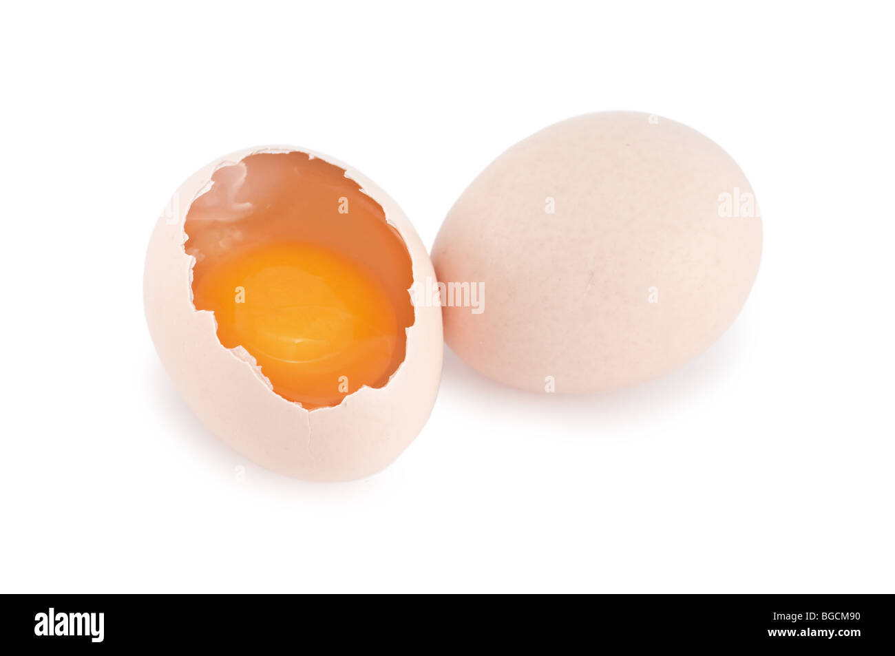 two broken chicken eggs Stock Photo