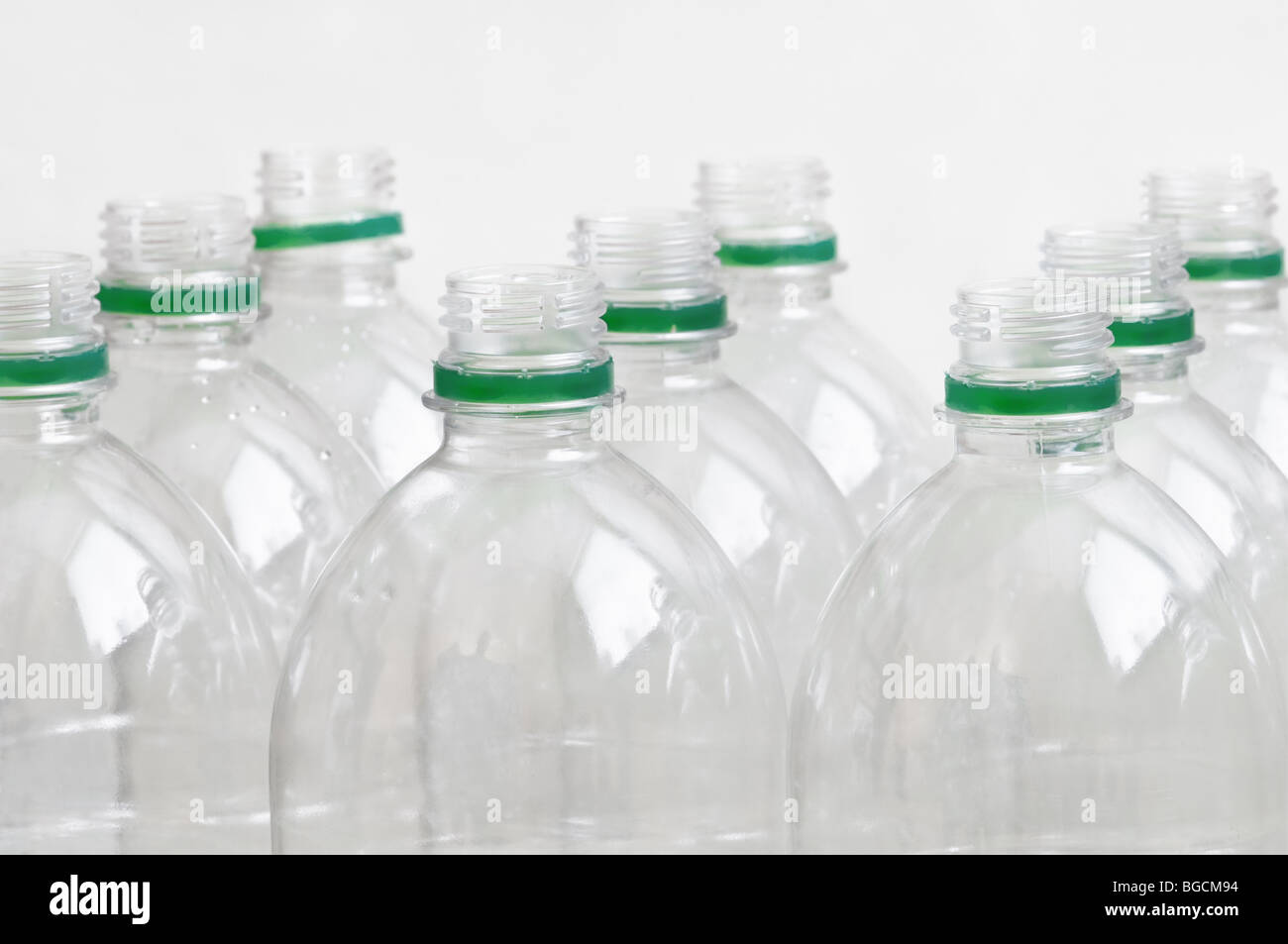 plastic water bottle in row Stock Photo