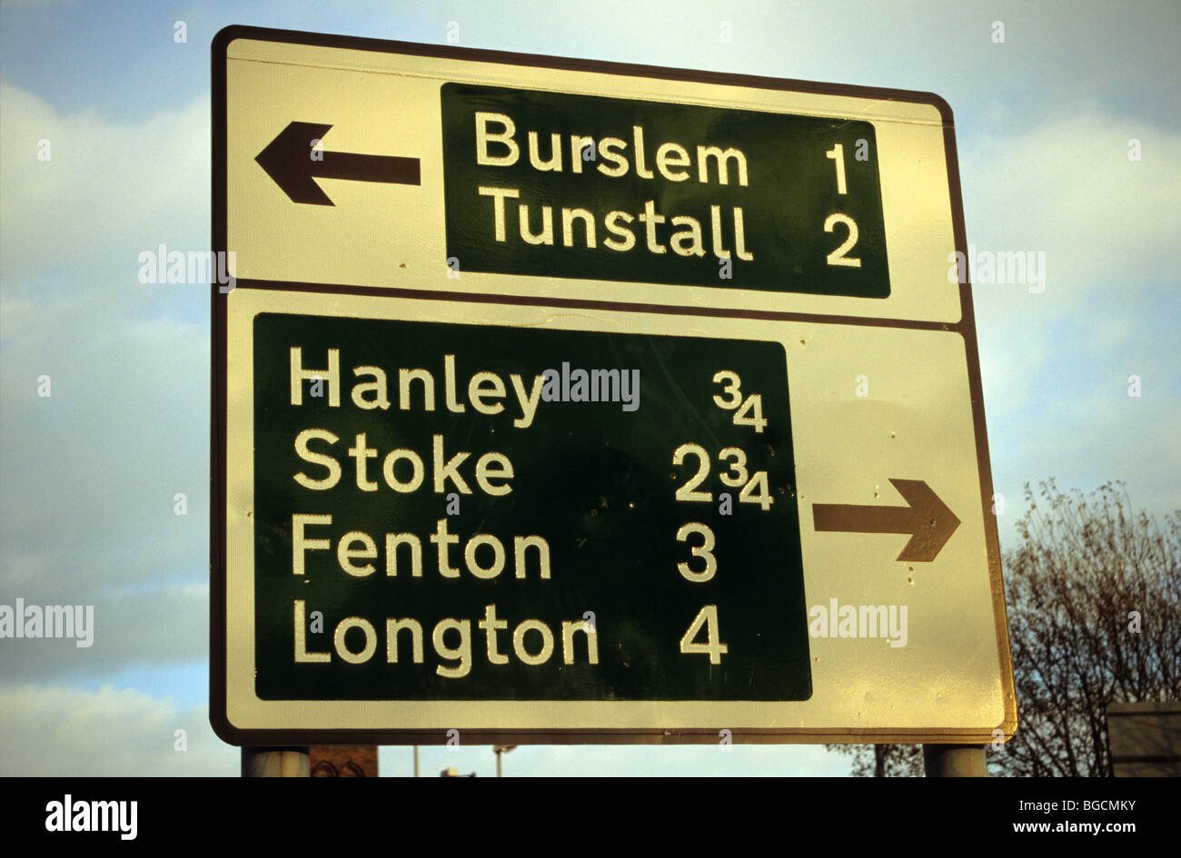 Road Sign Showing The Six Towns Of StokeonTrent Burslem Tunstall
