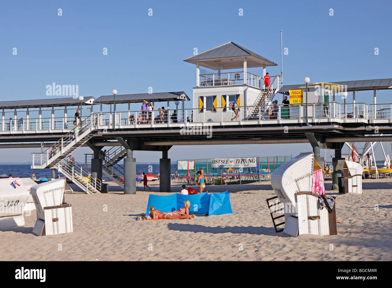 Heringsdorf Beach and Pier, Usedom Island, Mecklenburg-West Pomerania, Germany Stock Photo