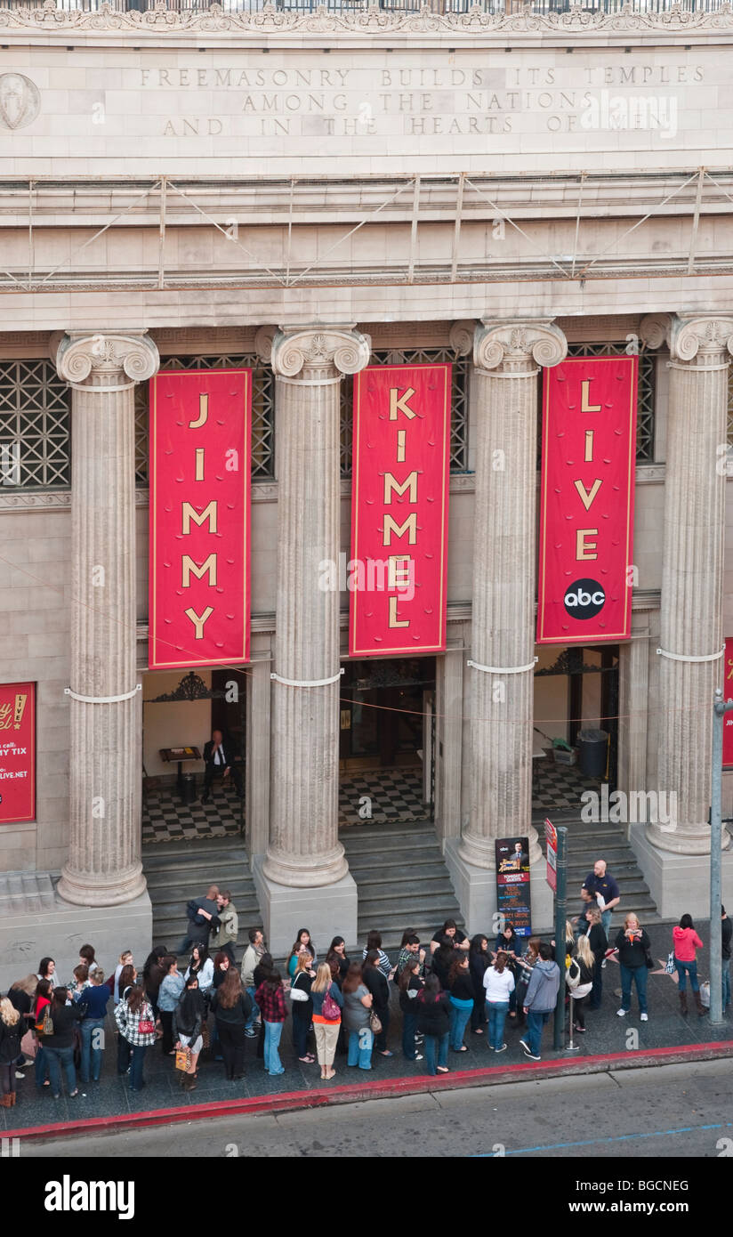 Fans lined up outside of the Jimmy Kimmel Live theater on Hollywood Boulevard in Hollywood Stock Photo