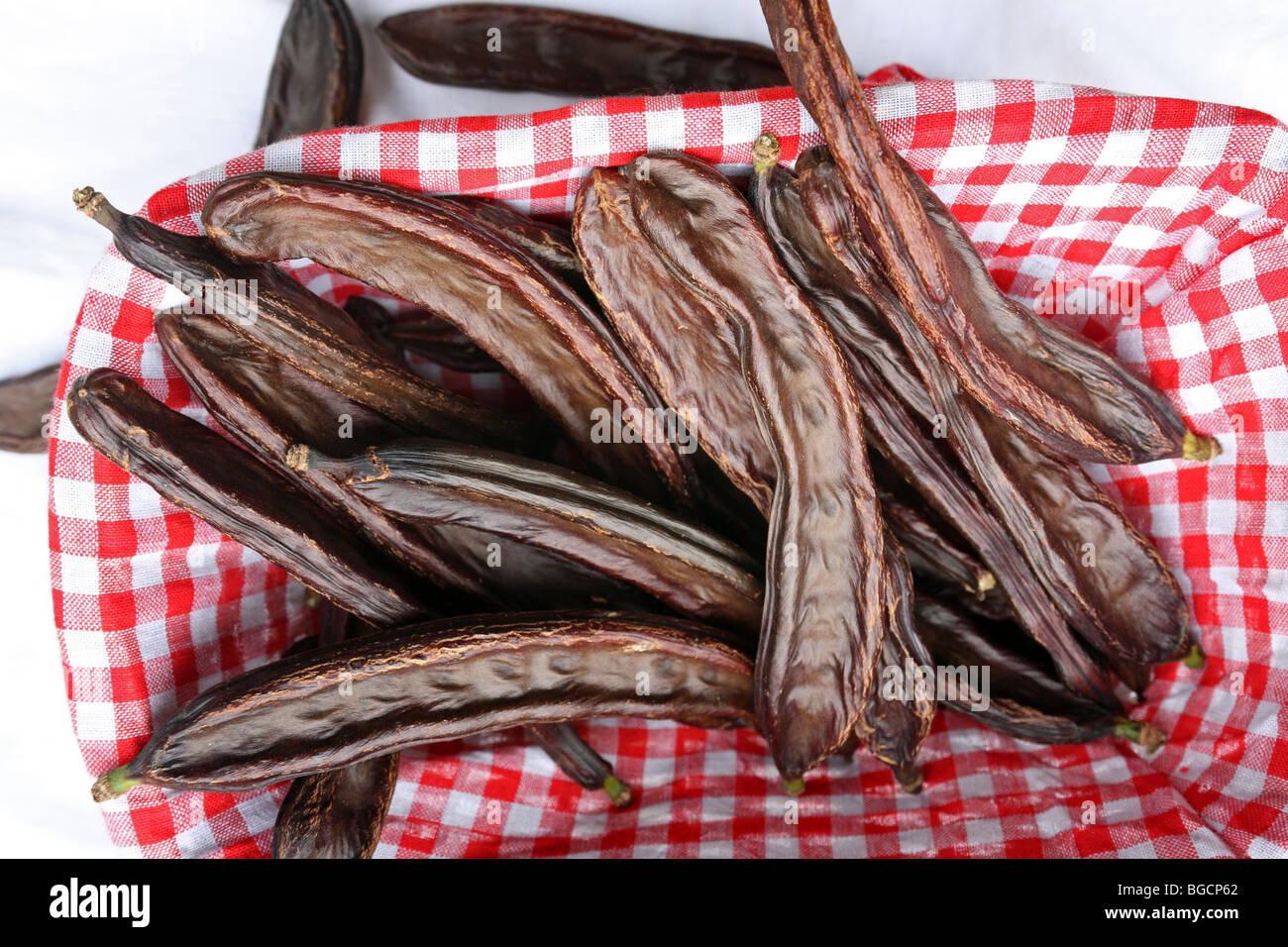 A basket with ripe carob pods Fruit of Carob Tree (Ceratonia siliqua