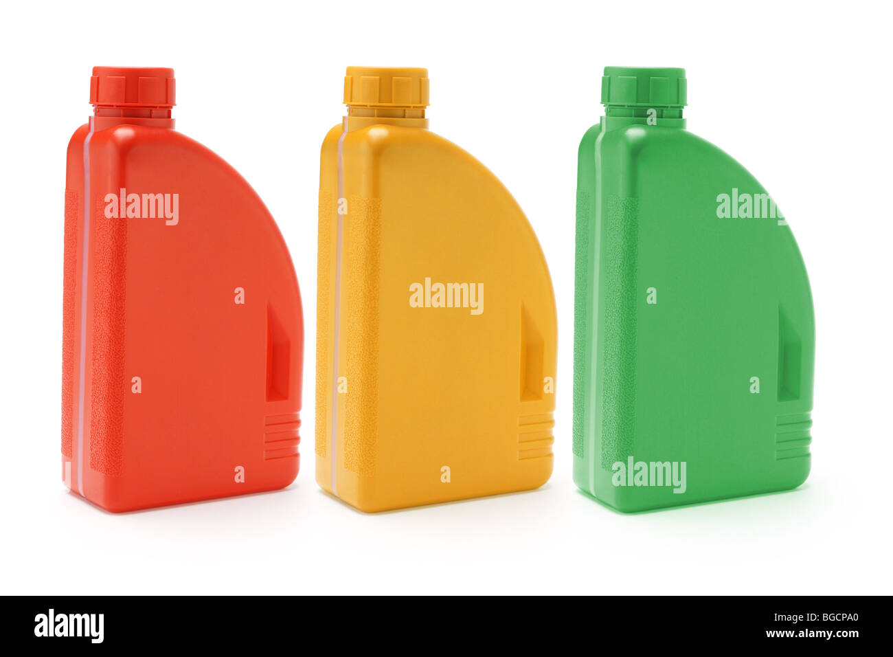 Three color containers of motor oil on white background Stock Photo Alamy