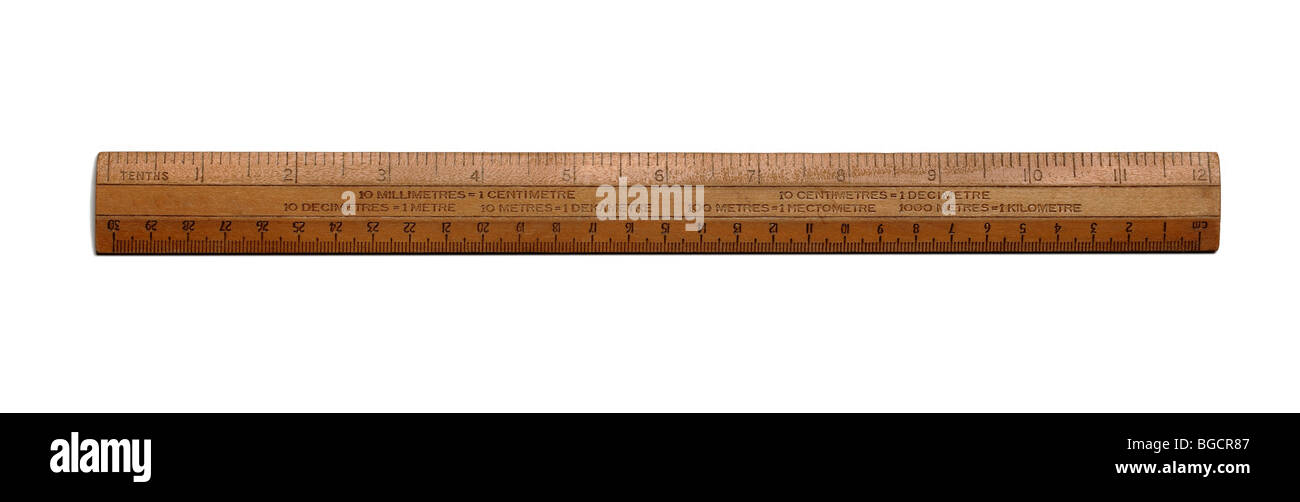 Old wooden ruler Stock Photo