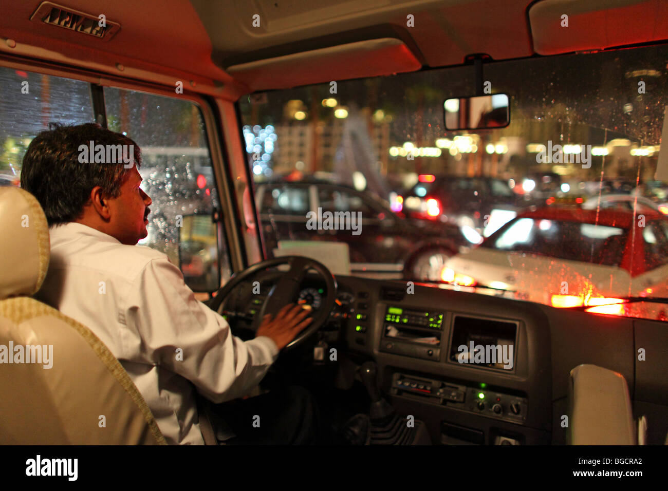 A taxi driver honking in a traffic jam, Dubai, United Arab Emirates Stock Photo
