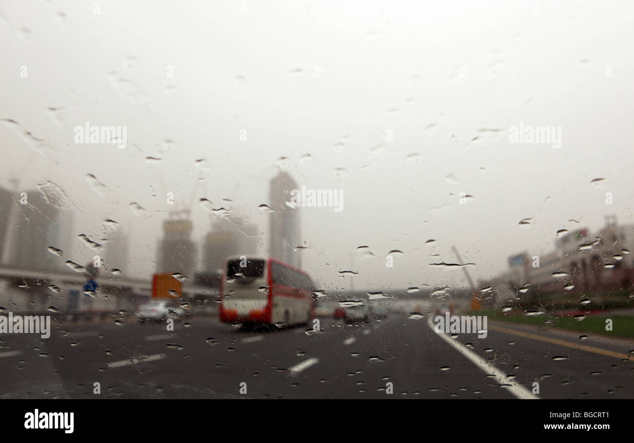 Poor visibility on the road, Dubai, United Arab Emirates Stock Photo