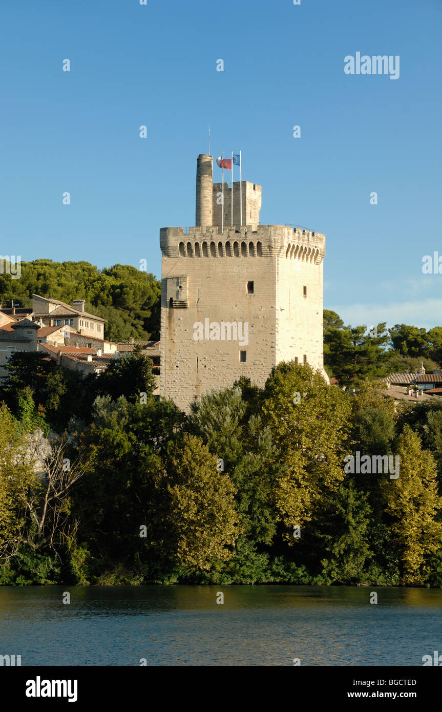 Tour Philippe le Bel, Medieval Tower on Banks of the River Rhône, Villeneuve-les-Avignon, Gard, Languedoc-Roussillon, France Stock Photo