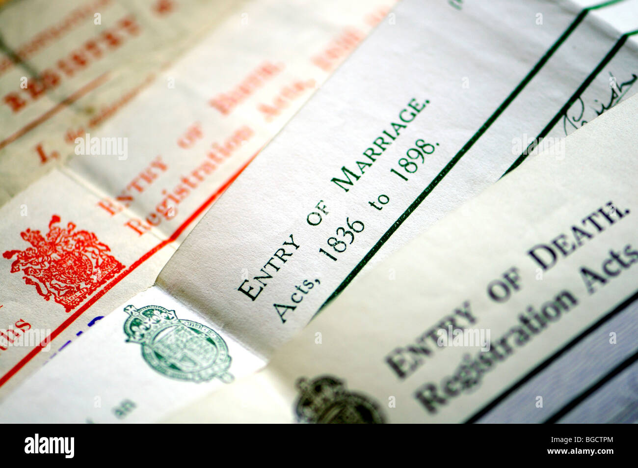 Genealogy documents - Copy Certificates of birth, marriage and death Stock Photo