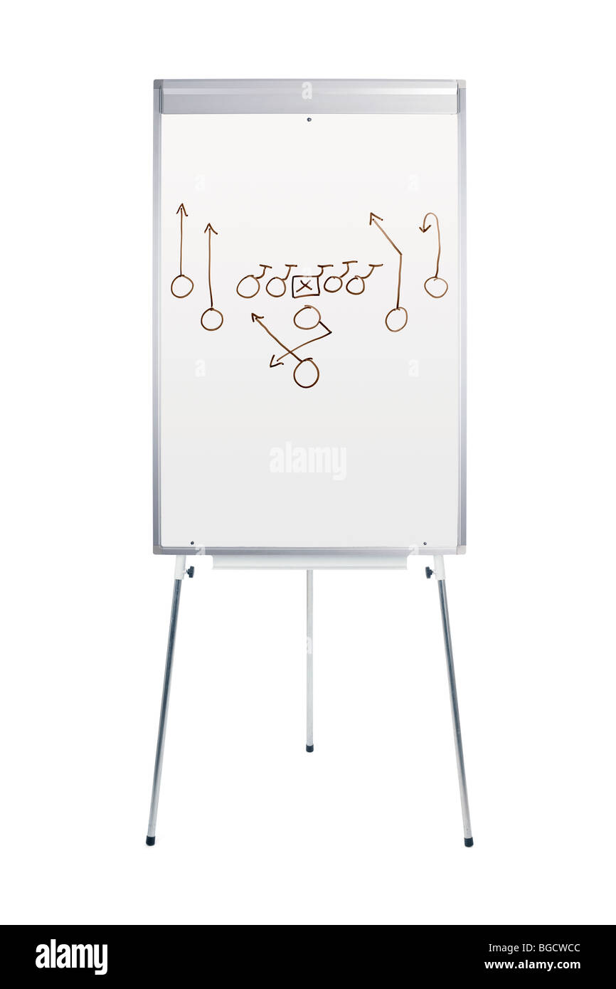 Whiteboard with football play isolated on white Stock Photo