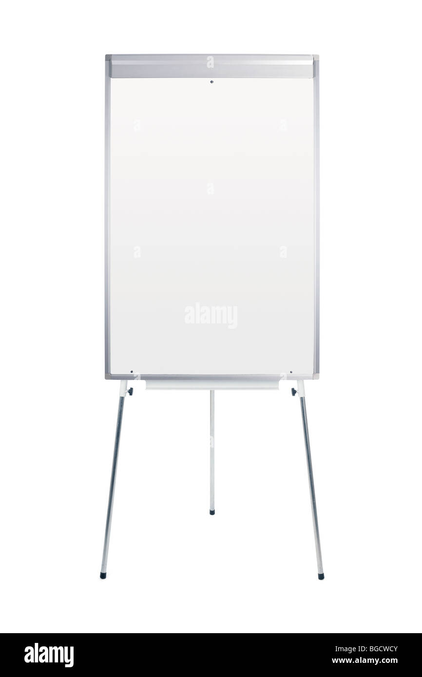 Blank whiteboard and flipchart isolated on white - insert own message Stock Photo
