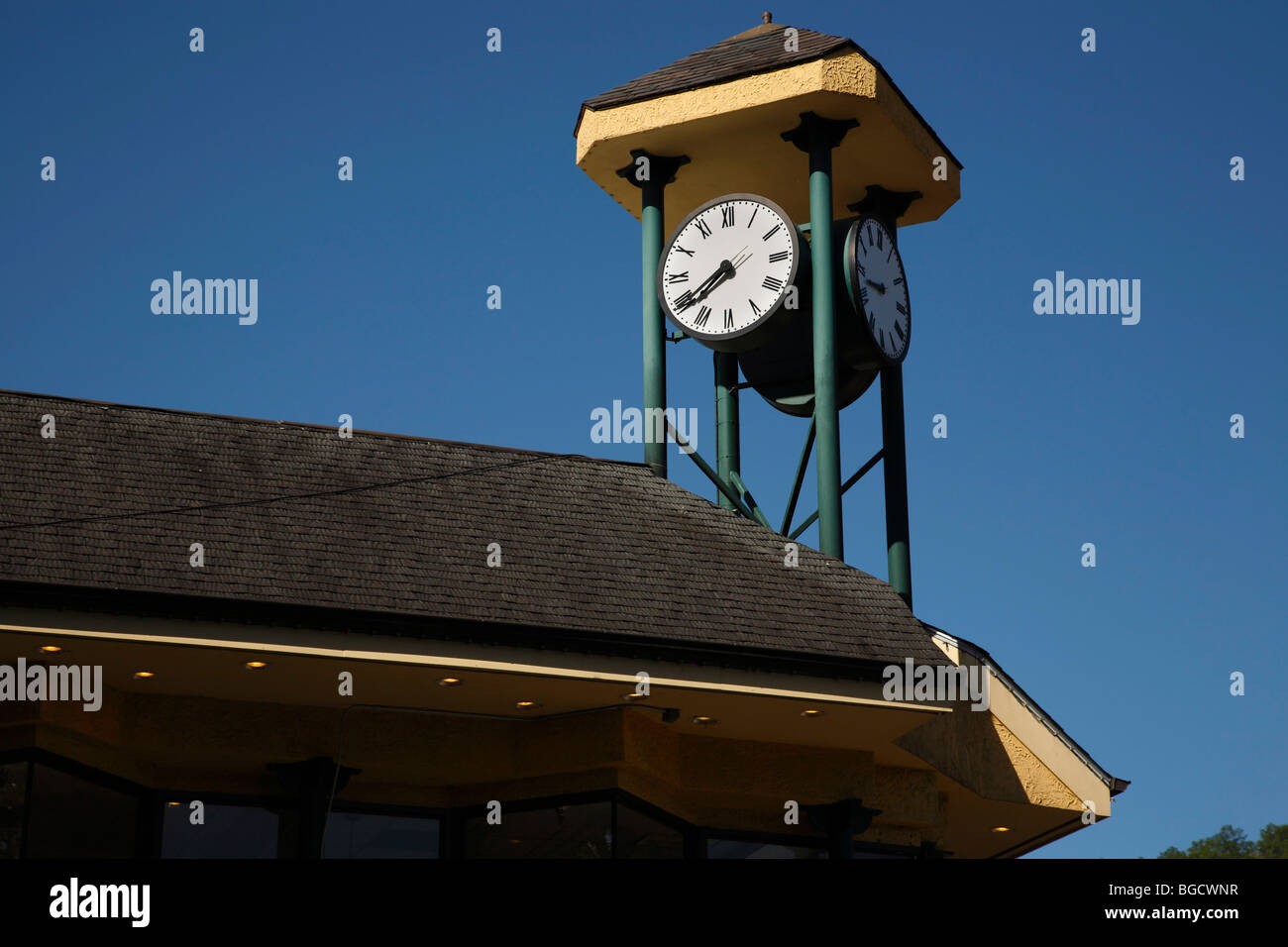 A clock tower in Gatlinburg Tennessee downtown Stock Photo Alamy