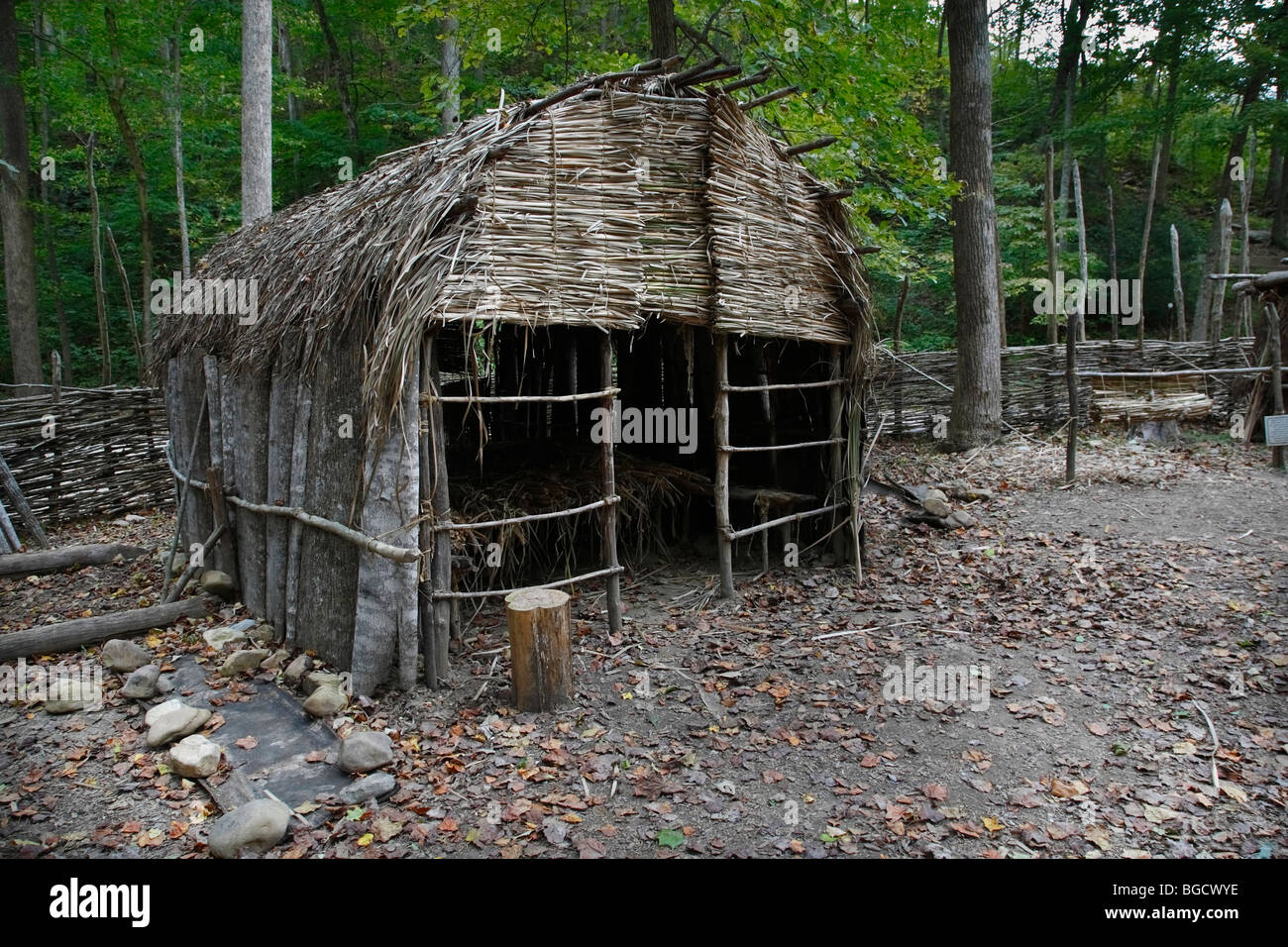 Native American Monacan Indians village in Natural Bridge Virginia  in USA North America US everyday lifestyle daily life hi-res Stock Photo