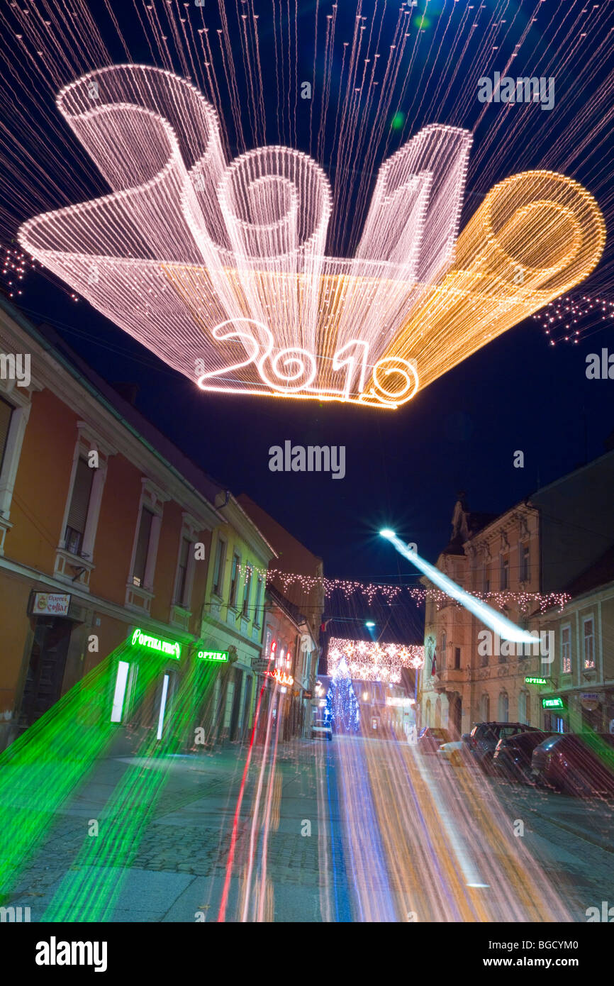 A sign welcoming the year 2010 in Ptuj, Slovenia. Photographed with a special effect technique. Stock Photo