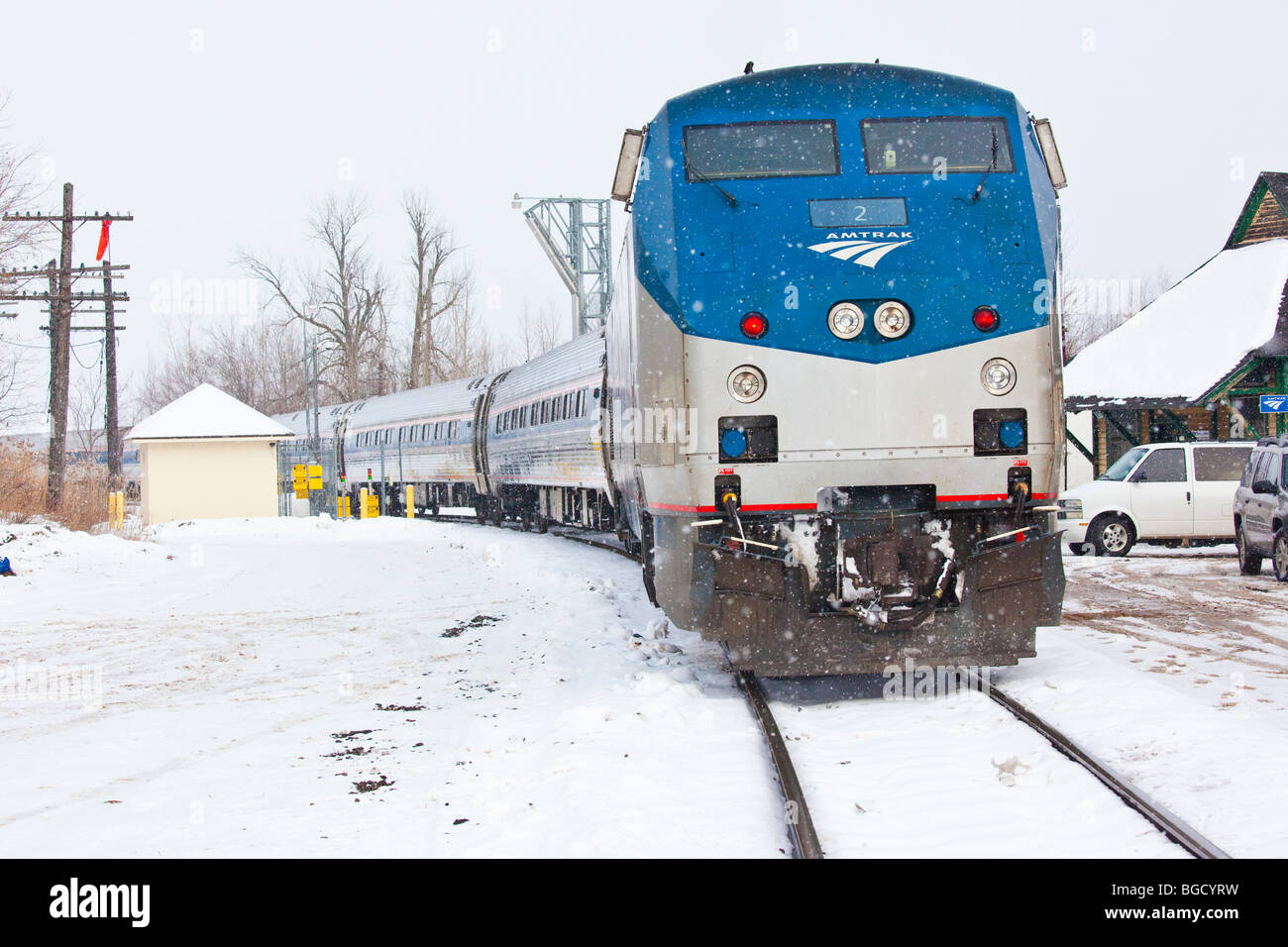 Amtrak Train in Rouses Point Station at the Canadian Border in the