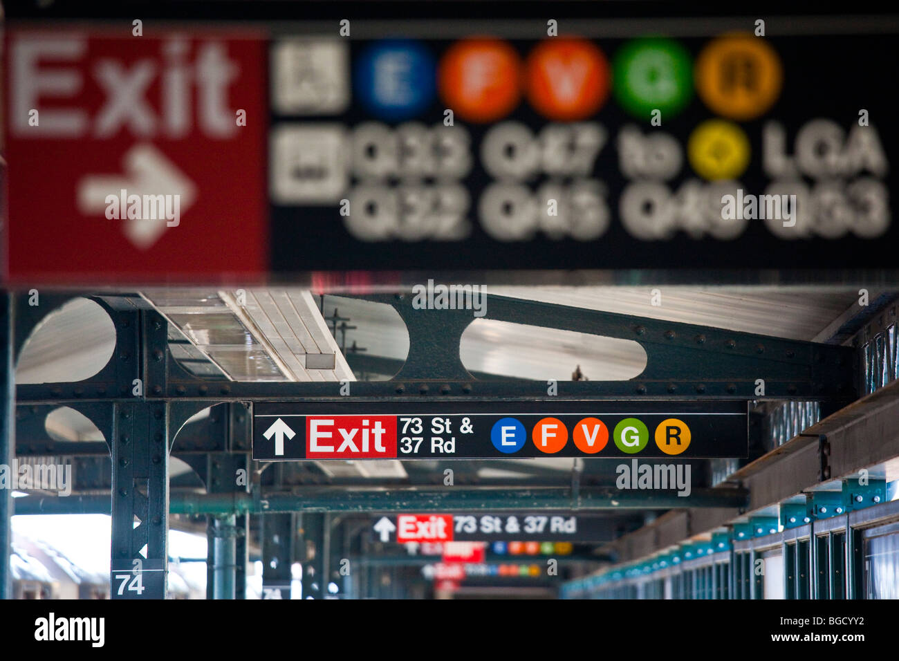 Subway Platform in Queens, New York City Stock Photo