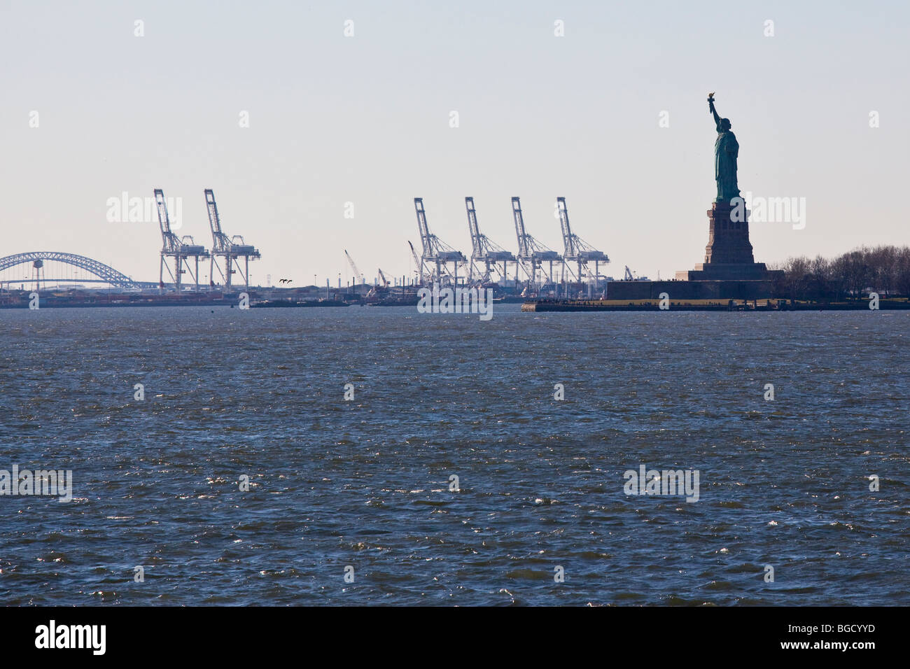 Statue of Liberty and Cargo Elevators Stock Photo Alamy