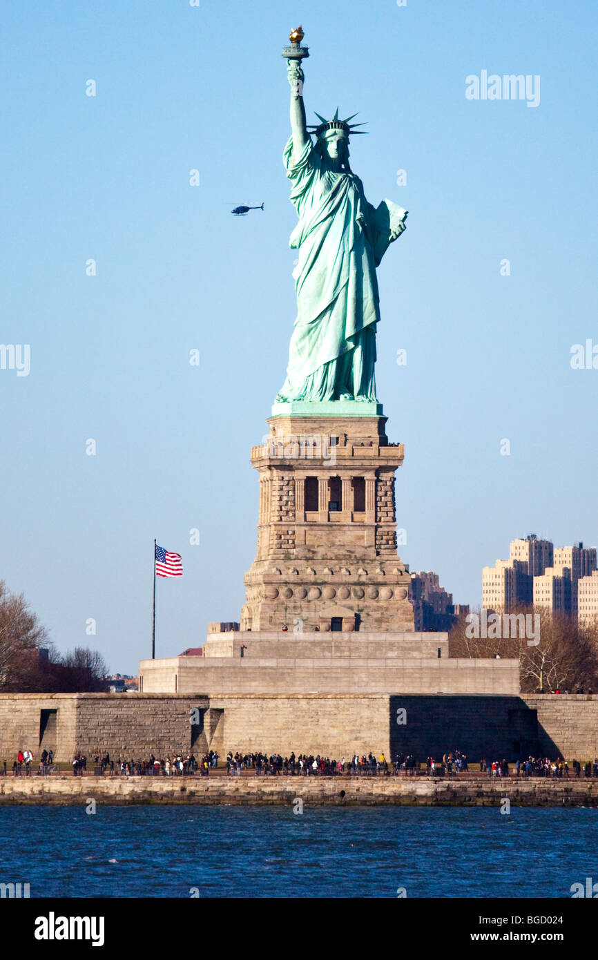 Helicopter tour and the Statue of Liberty Stock Photo