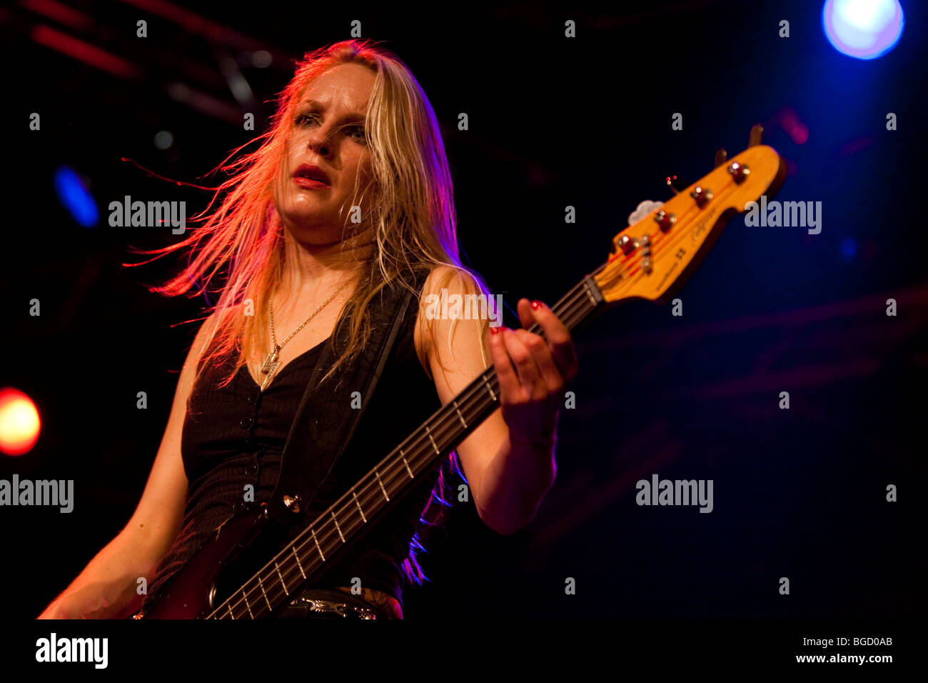 Ida Evileye, bassist of the Swedish all-female heavy metal band Crucified  Barbara live in the Transilvania venue in Erstfeld, U Stock Photo - Alamy