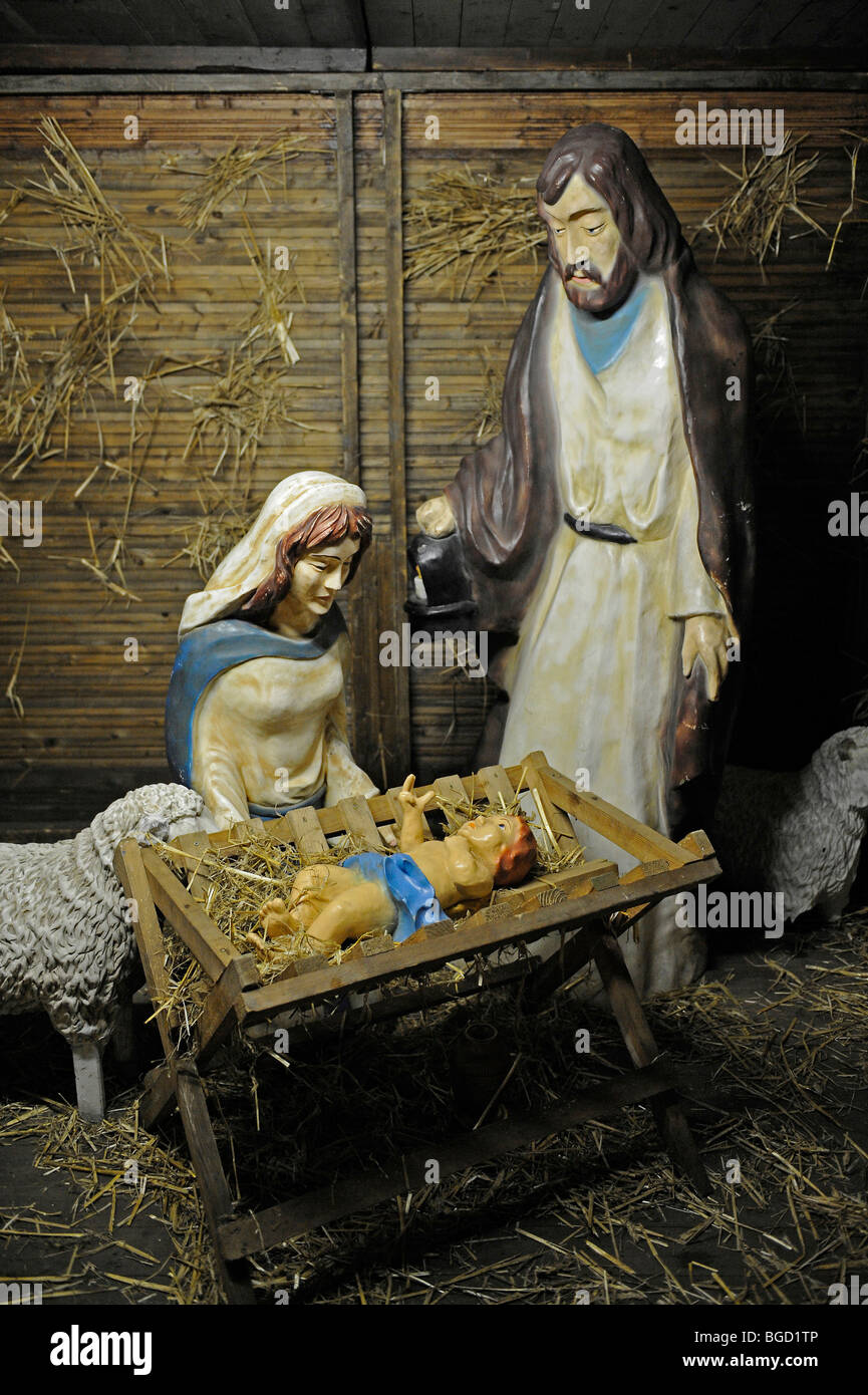 Nativity scene with baby Jesus Mary and Joseph on a Christmas market in Potsdam