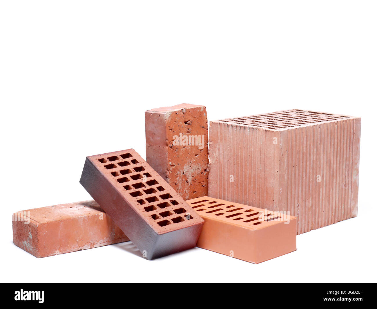 Solid and perforated bricks shot over white background Stock Photo