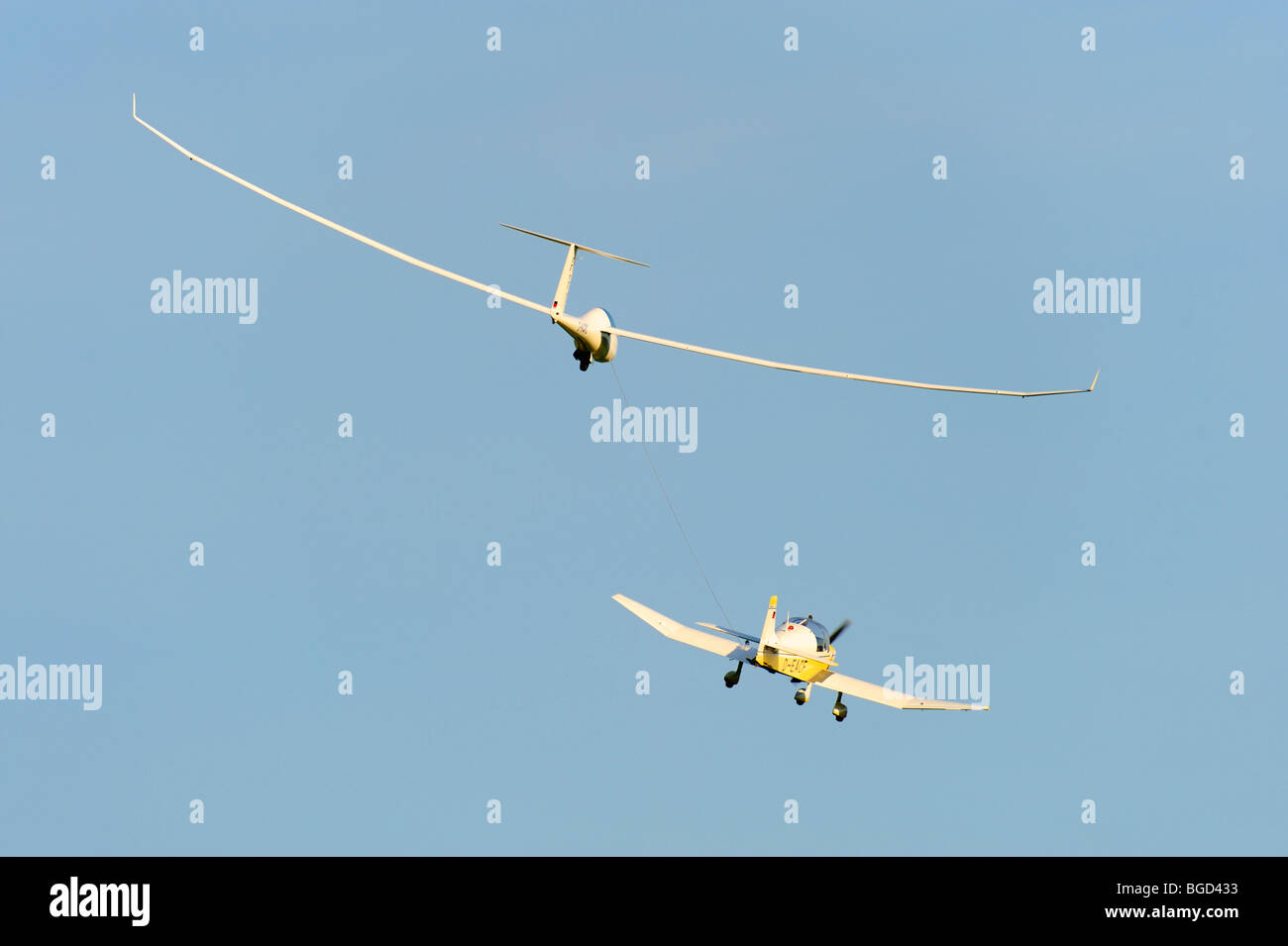 Glider with towing aircraft Stock Photo Alamy